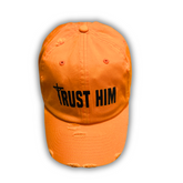Trust Him Distressed Hat - Black / Vibrant Orange